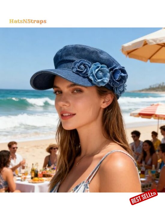 Womens Newsboy Cap Denim Hat French Fashion Floral Cabbie Baker Boy Beret main image 5